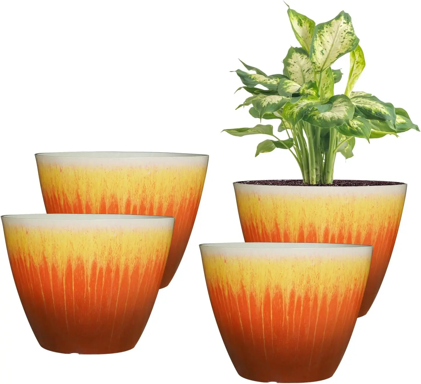 

Набор из 4 пластиковых горшков для растений, 8 дюймов, современная глянцевая оранжевая глазурь, для комнатных и уличных растений