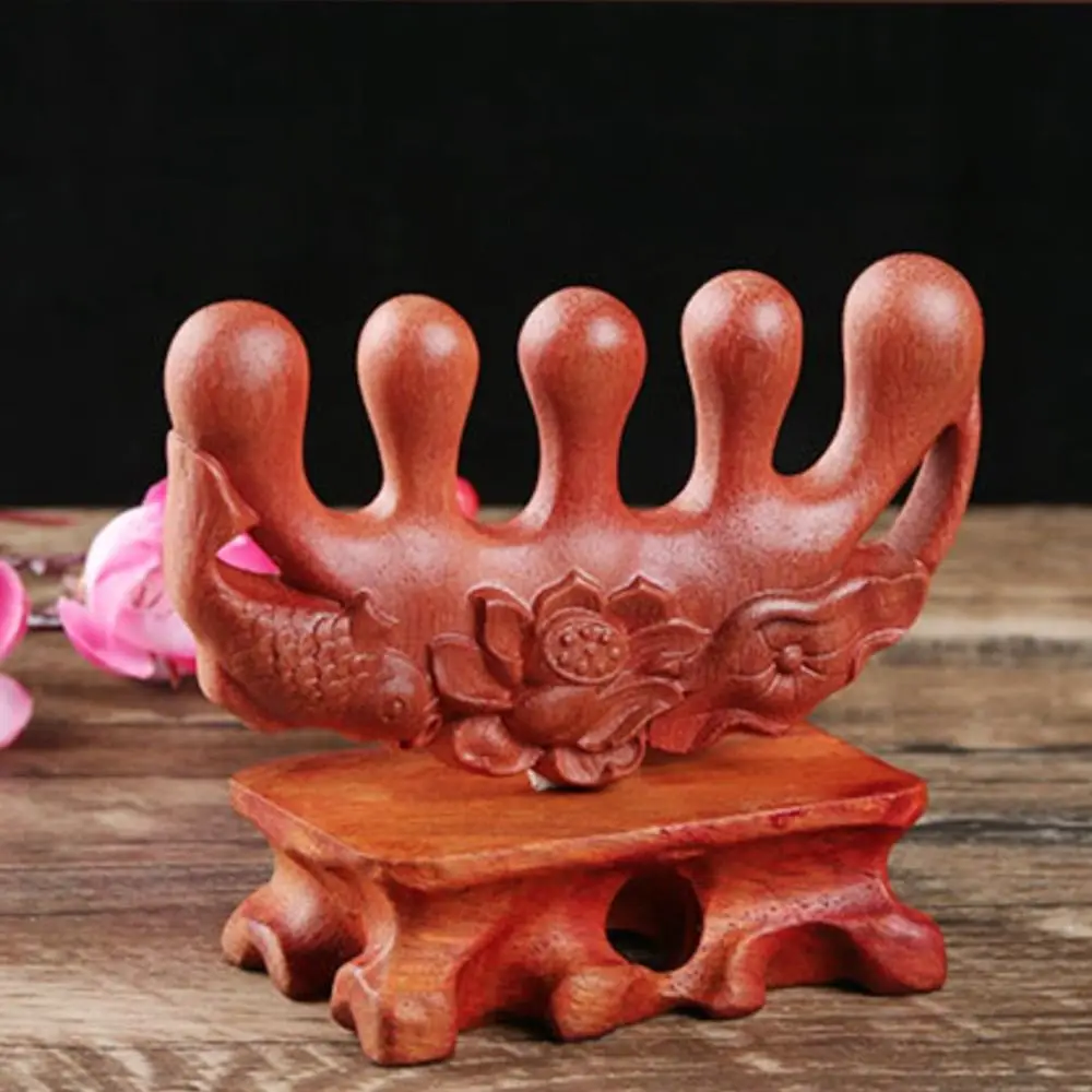 

Tool Spa Lotus Fish Acupressure Gua Sha Wood Pocket Comb Wide Teeth Hair Comb Scalp Massager Brush Head Wooden Massage Comb