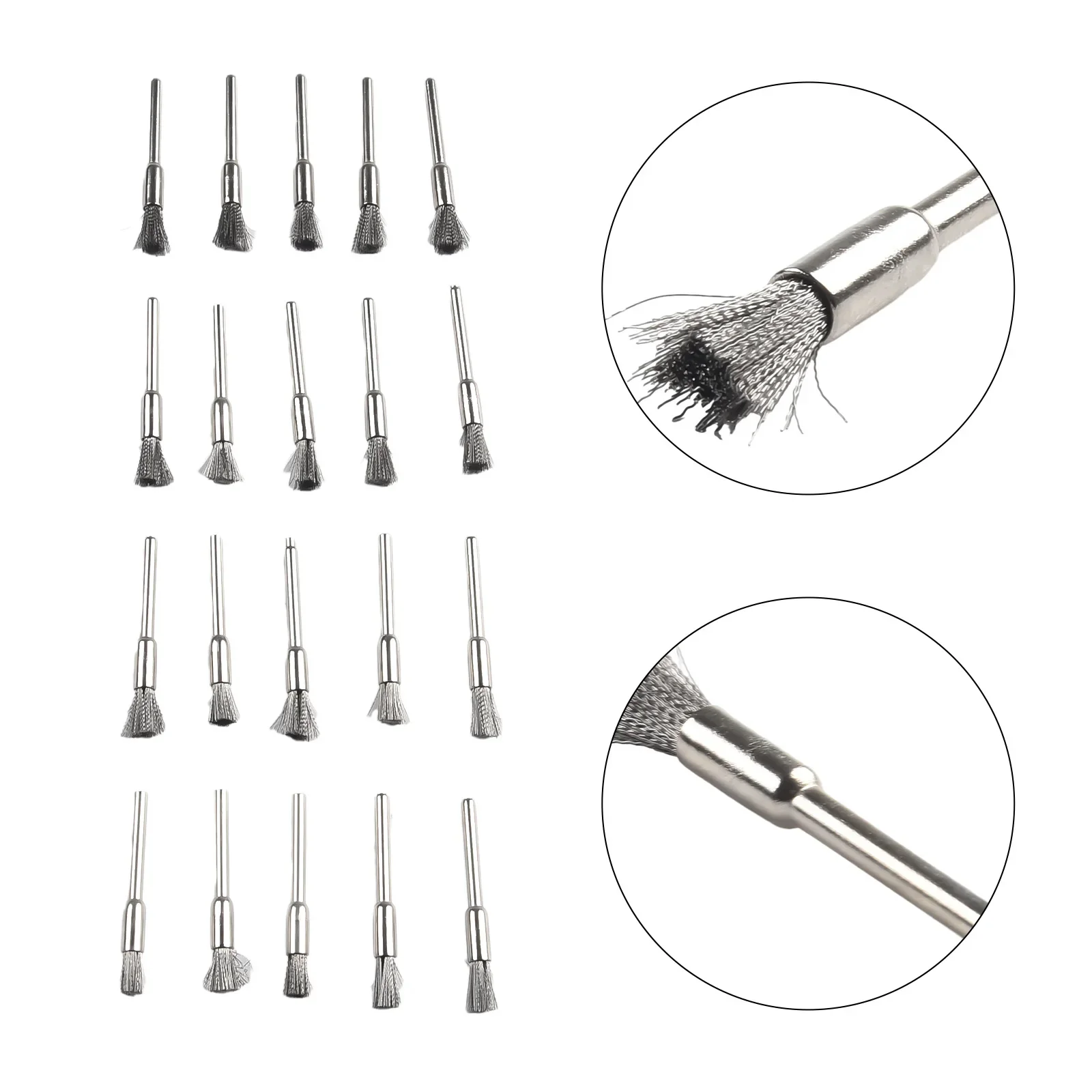 

20pcs Stainless Steel Wire Wheel Brush Set 3.0mm Shank For Metalwokring Polishing Cleaning Derusting Abrasive Rotary Tool