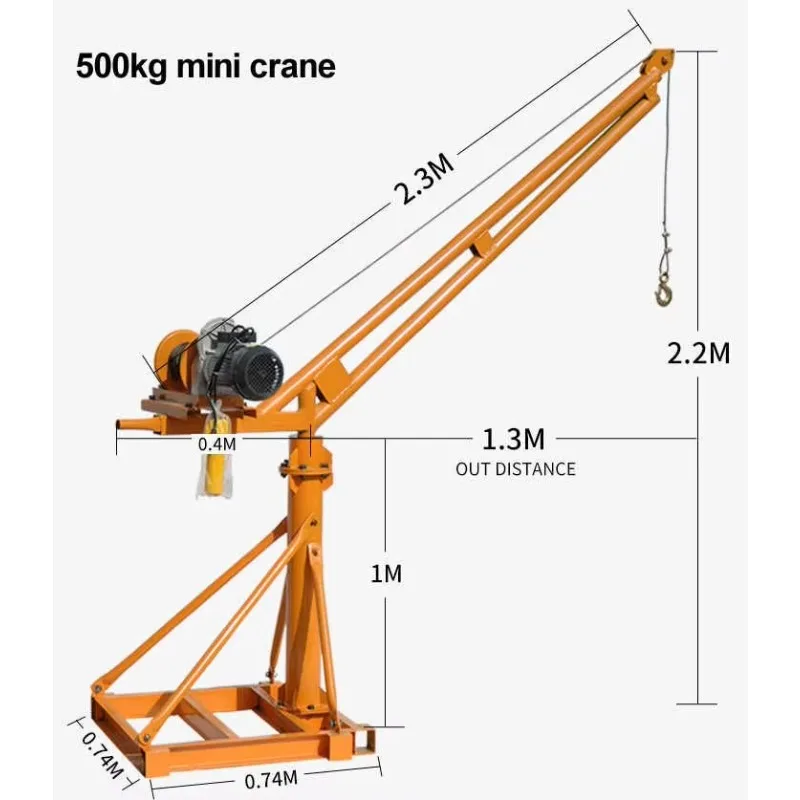 360 Degree Rotation 500kg 1000kg 2000kg Small Outdoor Use Mini Engine Crane Building Material Lift Crane