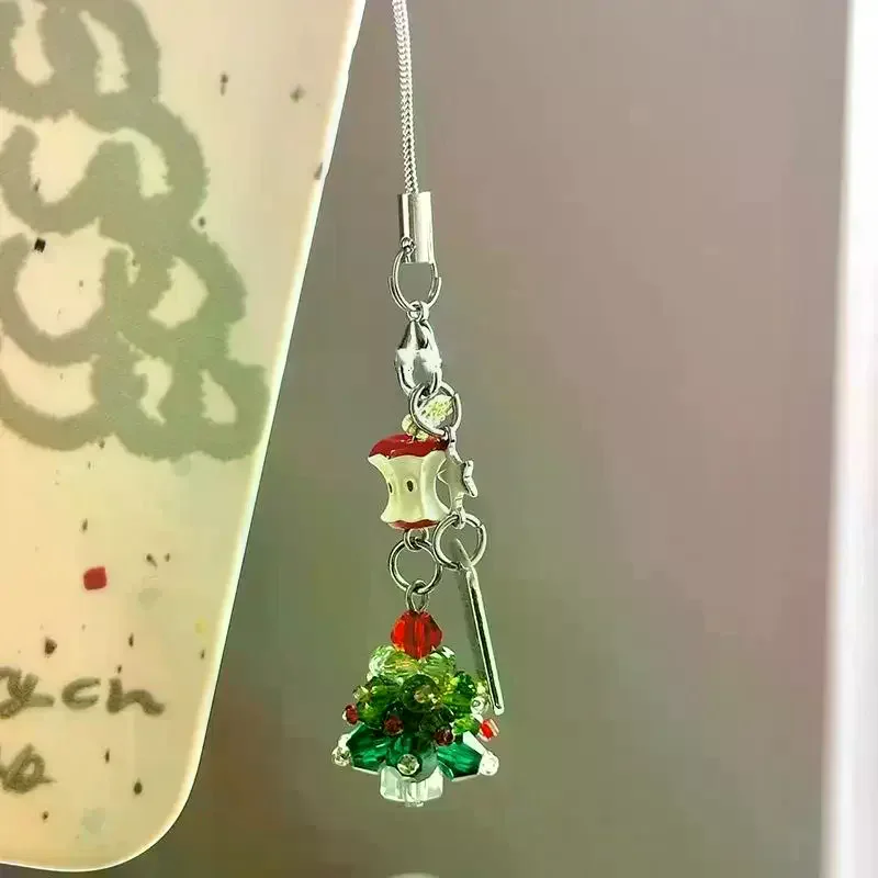 Sweet Christmas Tree Drift Bottle Four-leaf Clover Pendant Phone Strap Keychain Exquisite Backpack Decoration Accessories Gifts