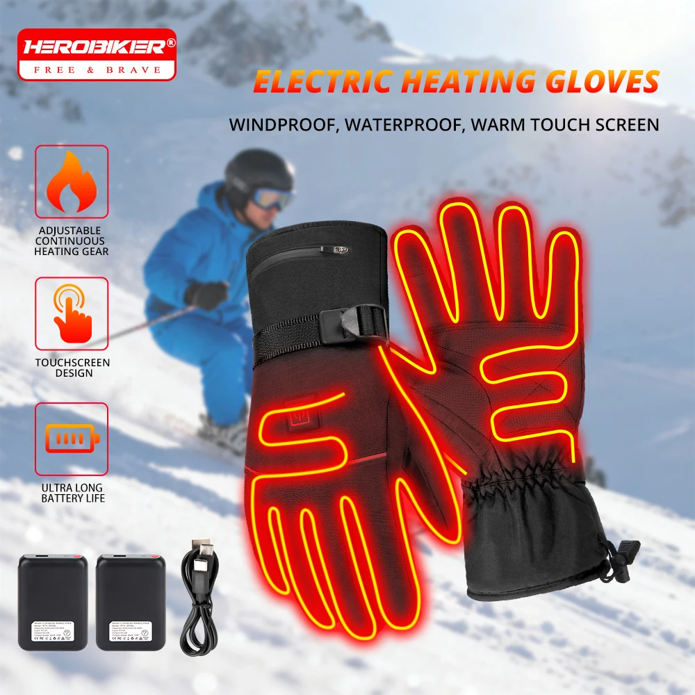 

Heated Gloves Winter Warm Skiing Electric Heated Gloves Waterproof motorbike Riding Self Heating Gloves Men
