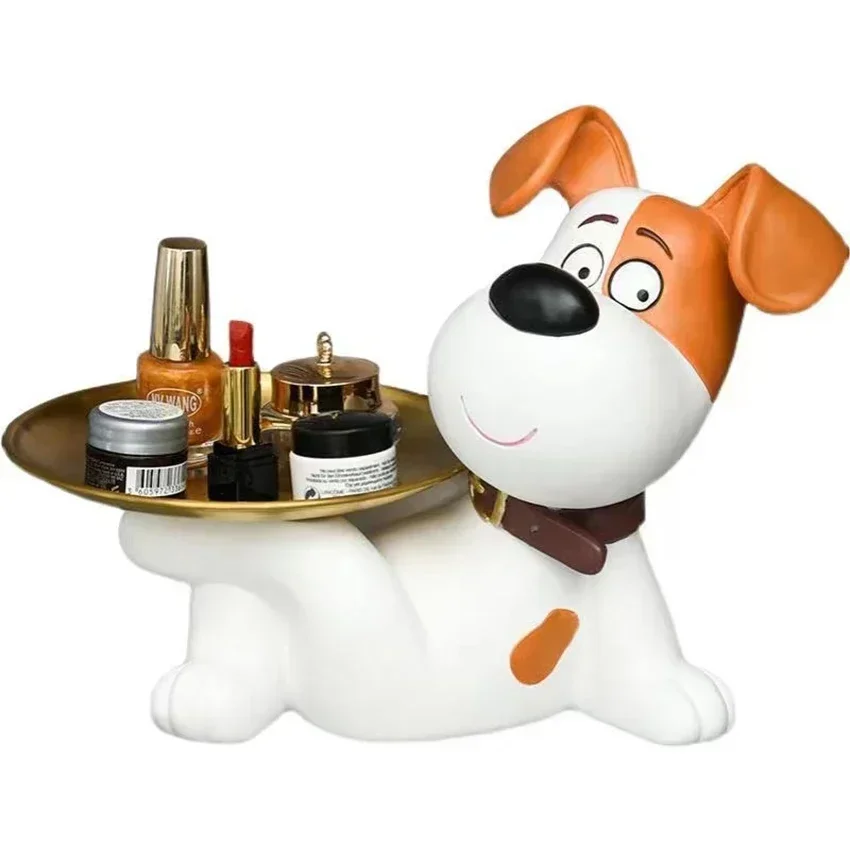 Resin Décor Dog Statue Butler with Tray for Storage Table Live Room French Bulldog Ornaments Decorative Sculpture Craft Gift