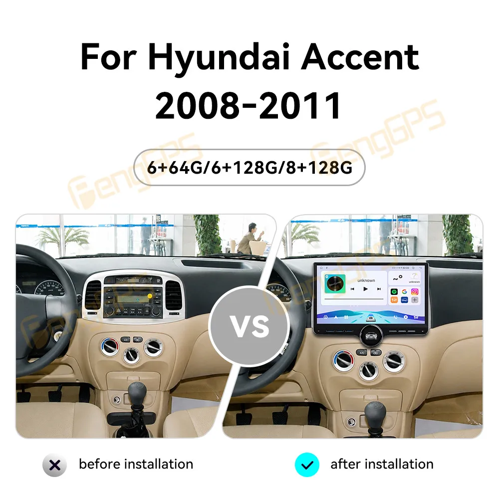 Car Accessories Radio For Hyundai Accent 2008-2011 Android Auto GPS Navigation Multimedia Stereo Receiver Head Unit Offline Maps