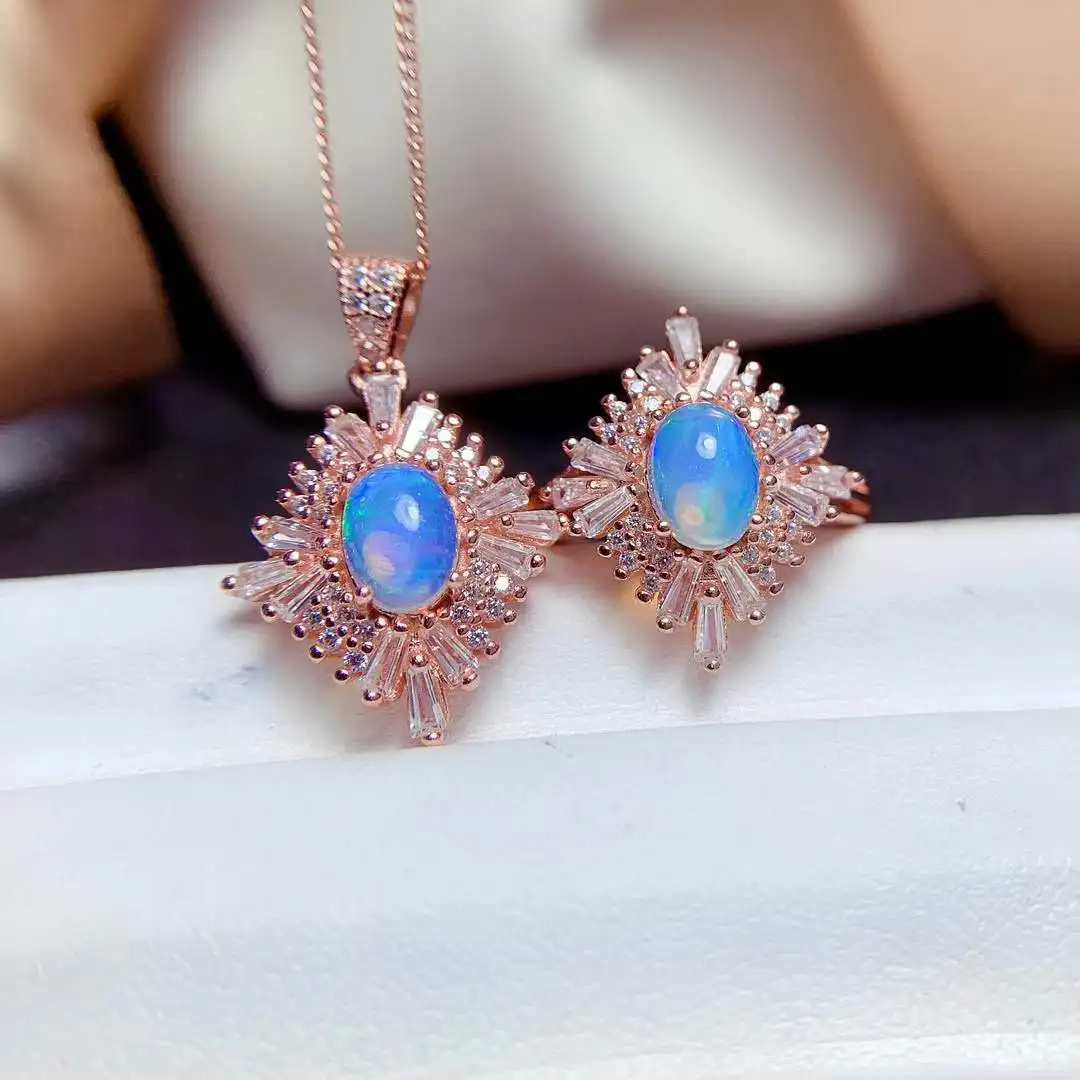 

The Best Gift For the Wedding Natural Real Opal Set 925 Sterling Silver 1pc Natural opal Ring,1pc Natural Opal Pendant