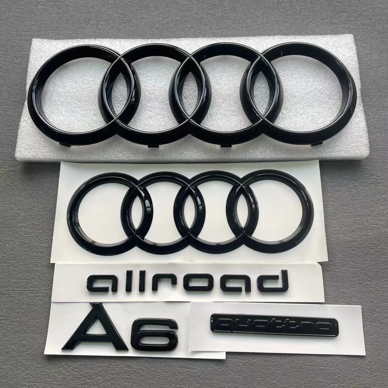 Audi 2x 4 Ring logo ABS Black Car Hood Front Bonnet Grill Rear Trunk Emblem Sticker 1P A6 mark 1P Quarrto For AUDI A6 2020-2023