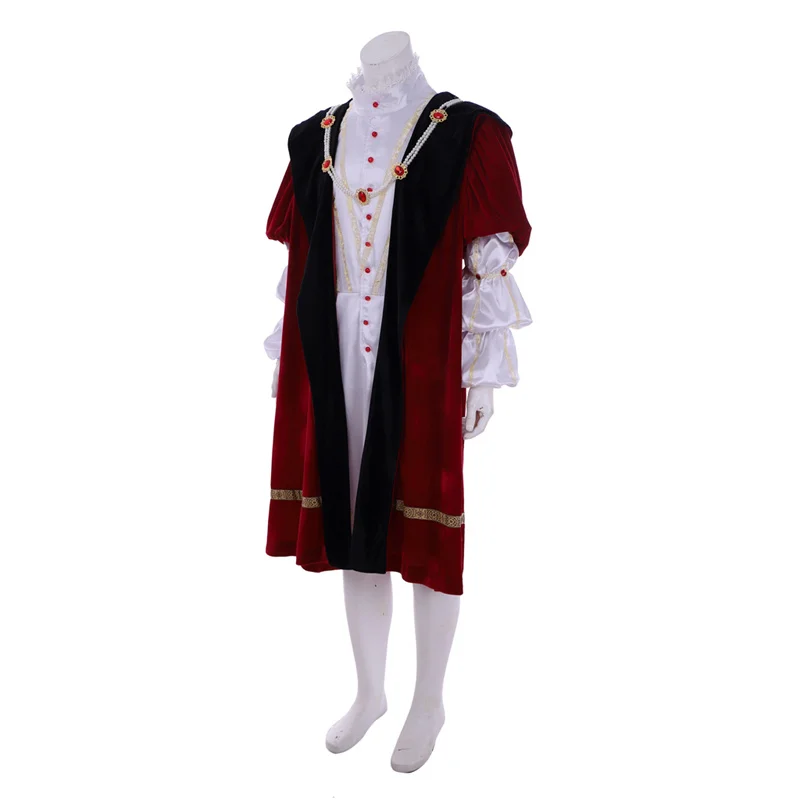 King Cosplay Costume Europe Style Royal Renaissance Henry VIII Men Kings Cloak Cape with Hat Full Set Halloween Suits