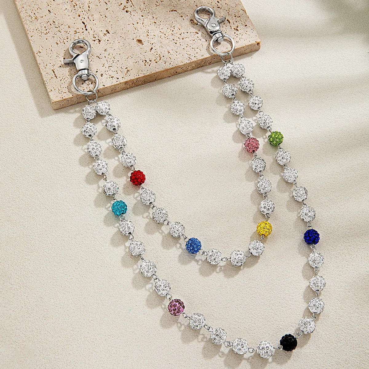 قطعة واحدة من جينز كروي سيراميك ناعم من الزركون الملون متعدد الطبقات مع سلسلة معلقة وسلسلة جسم محايدة #3