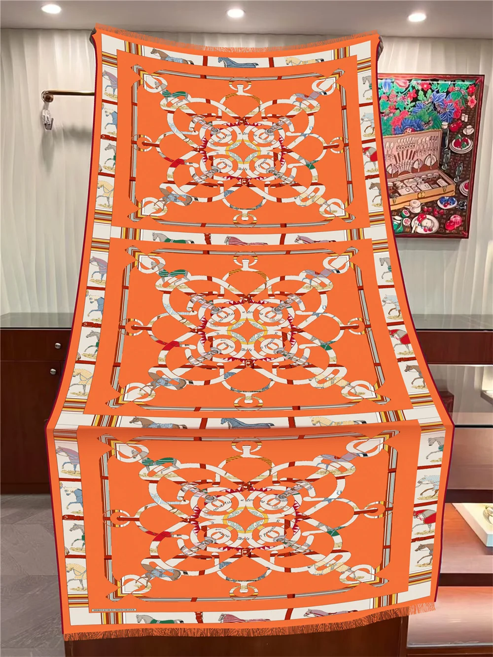 POBING 30 % Seide, 70 % Kaschmir-Schal für Damen, doppelt bedruckt, lange Schals, Wickel, Quaste, Bandana, große Hijabs, weibliche Foulards, 180 cm x 70 cm – Detail 9