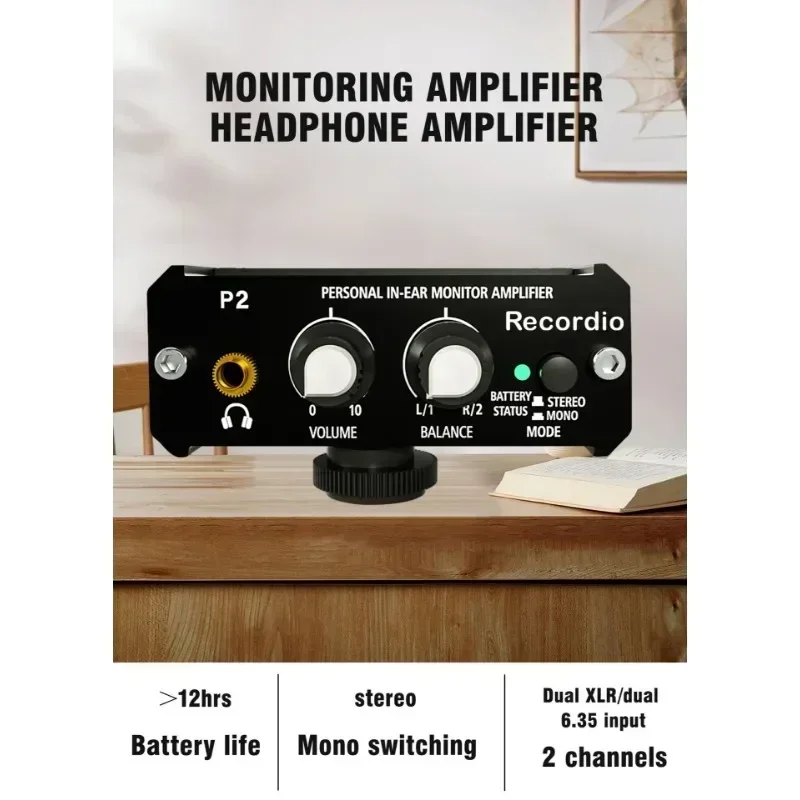 P2 Headphone amplifier, 1 buah Headphone Monitor logam hitam cocok untuk pidato/Streaming langsung