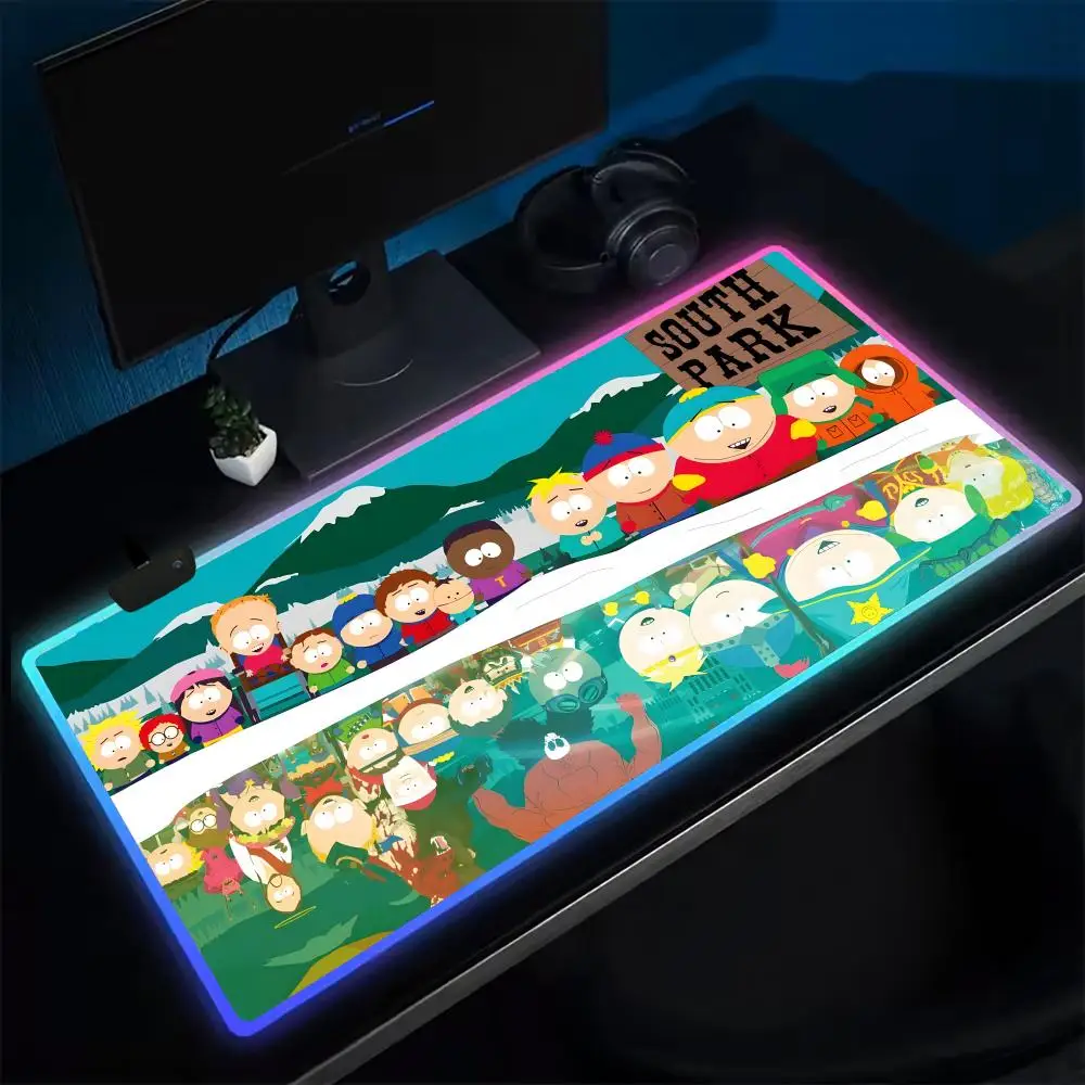 South Park Mouse Pad Anime Gaming Mouse Pad LED Table Pads Backlit Rubber Desktop XXL RGB Desk Mats