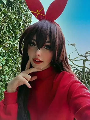 Long Straight Brown Wig for Amber Cosplay Costume Women Long Anime Natural Soft Party Hair Wigs with Bangs