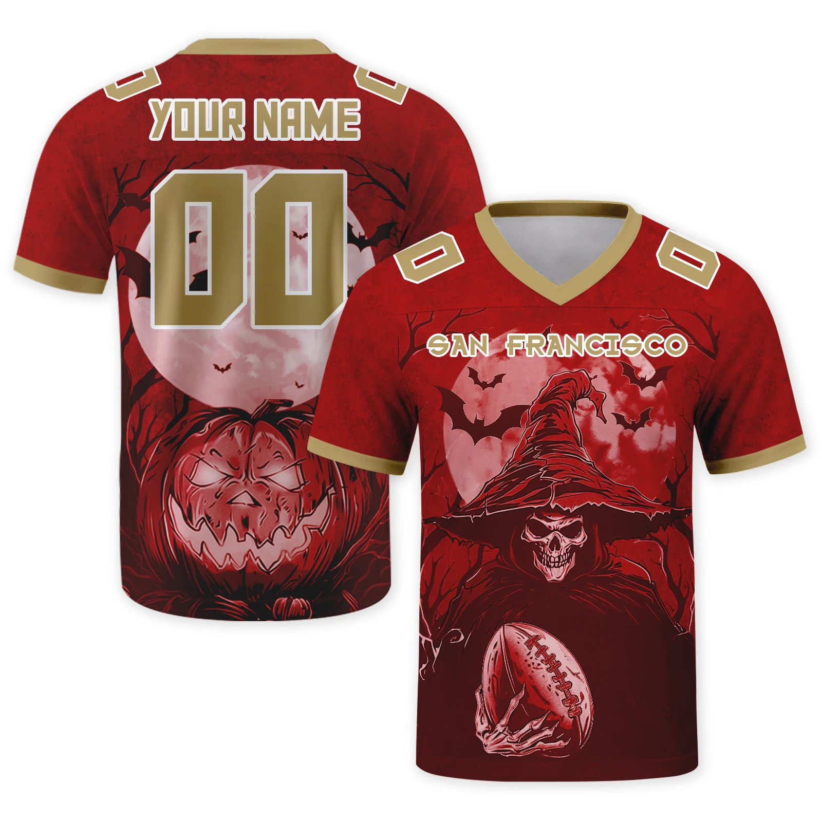 Custom San Francisco City American Football Jersey Personalized Halloween Skull Football Shirts Add Name & Number for Team Fans