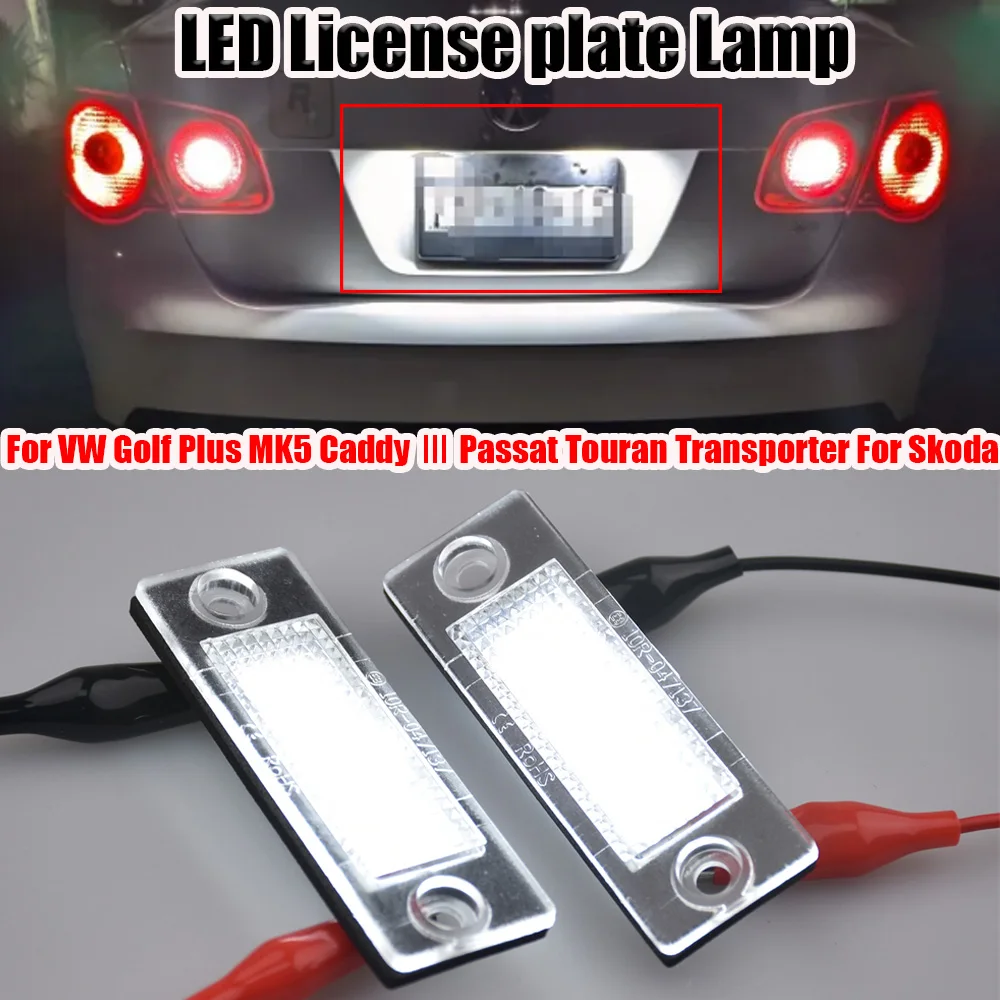 

2x LED Car Number License Plate Light For VW Touran Golf Caddy Jetta MK5 T5 Passat Cimousint SKODA Superb Error Free