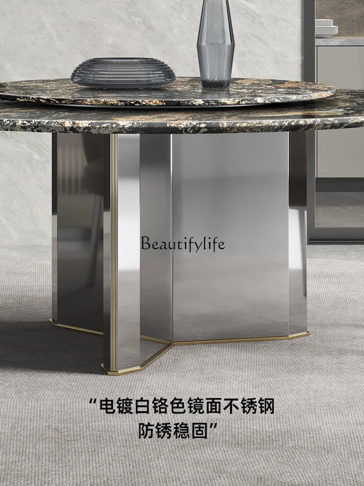 Natural Marble round Table Turntable Light Luxury High-End Villa Luxury Stone Dining Table