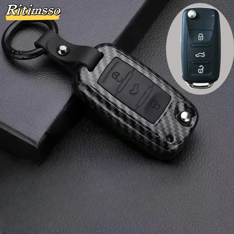 Carbon Fiber Matte Folding Car Key Case for VW Volkwagen Polo Bora Tiguan Passat Golf 6 Lavida Scirocco 3 Buttons Accessories