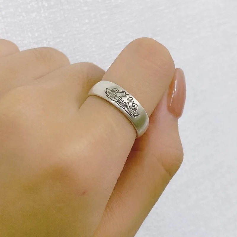 

Buyee 925 Sterling Silver Female Ring Finger Elegant Lotus Pattern Open Ring for Women Fashion Party Fine Jewelry Circle Gift