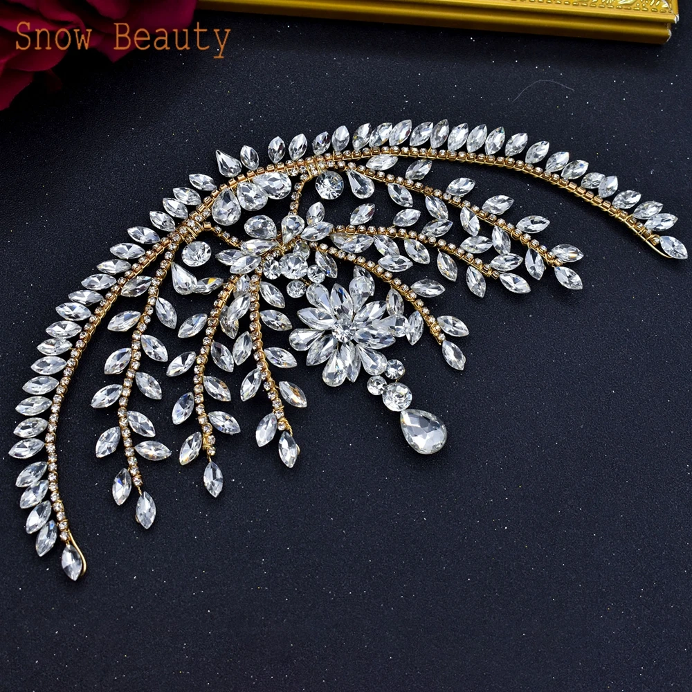 DZ009 Bridal Headband Crystal Wedding Hair Accessories for Women Tiaras Sparkling Indian Bridal Headdress Forehead Headband