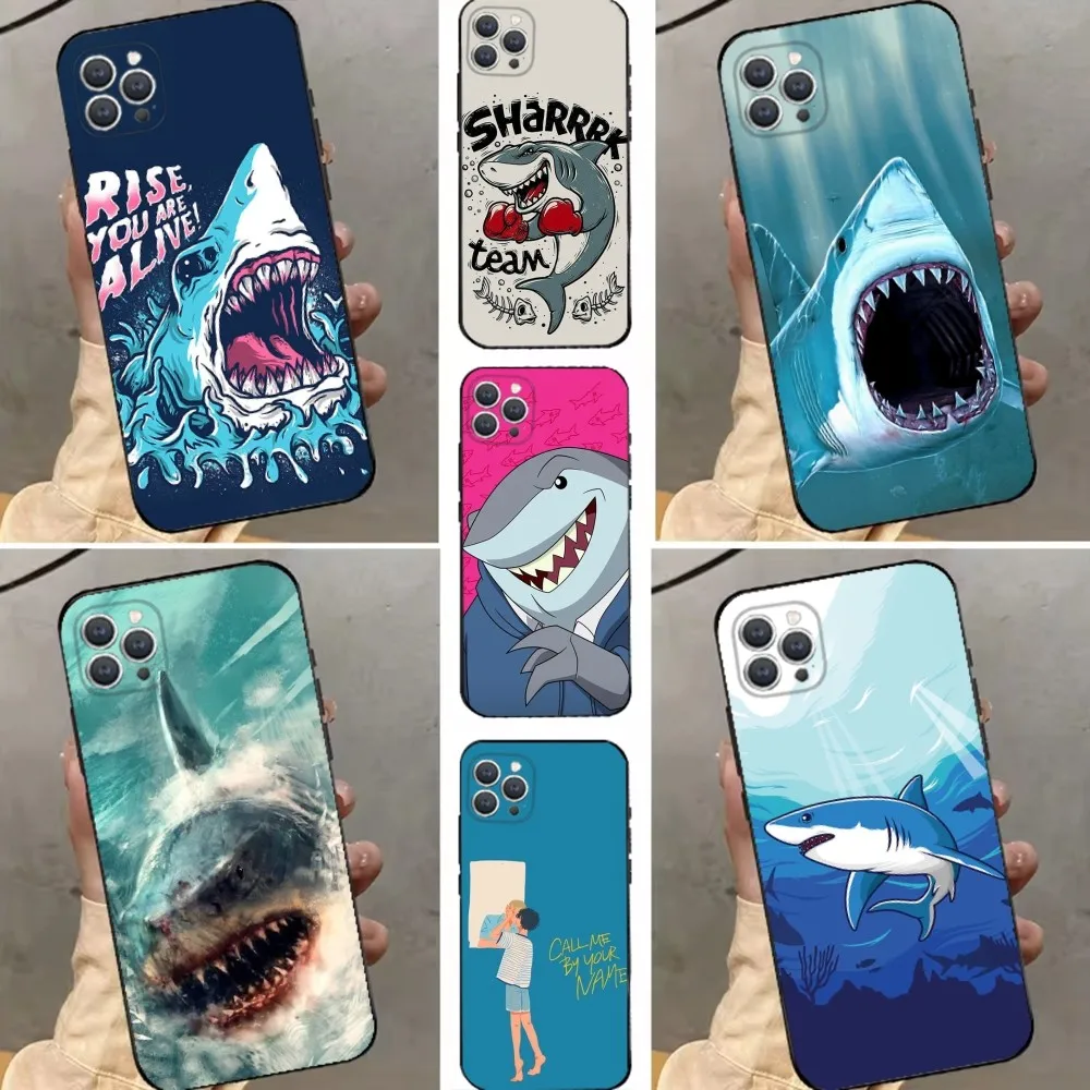 

Cartoon Shark Phone Case For iPhone 16,15,14,13,12,11,Plus,Pro Max,XS,X,XR,SE,Mini,8,7 Soft Silicone Black Cover