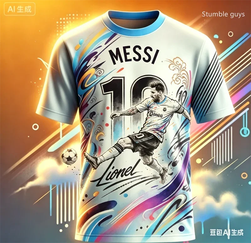 Kinder Jungen Sommer Herren Messi Fußball Grafik T-Shirt Kurzarm Lässiges Sport-Trikot Herren Outdoor Alltags- und Trainingsshirt
