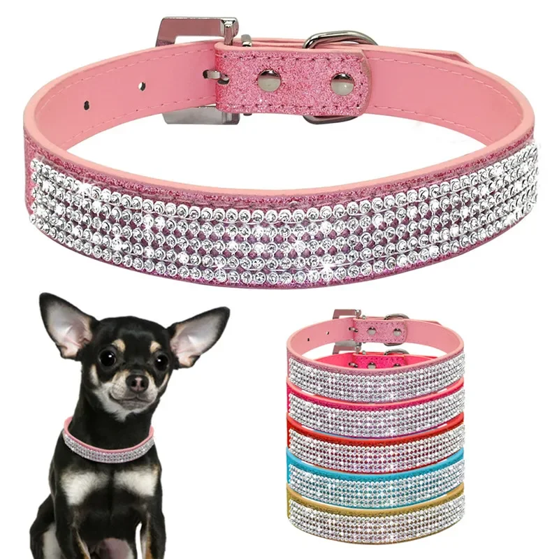 Bling Rhinestone PU Leather Crystal Diamond Puppy Collar Pet Dog Collars Pets Supplies Dog Accessories Bozal perro Dog stuff Dog