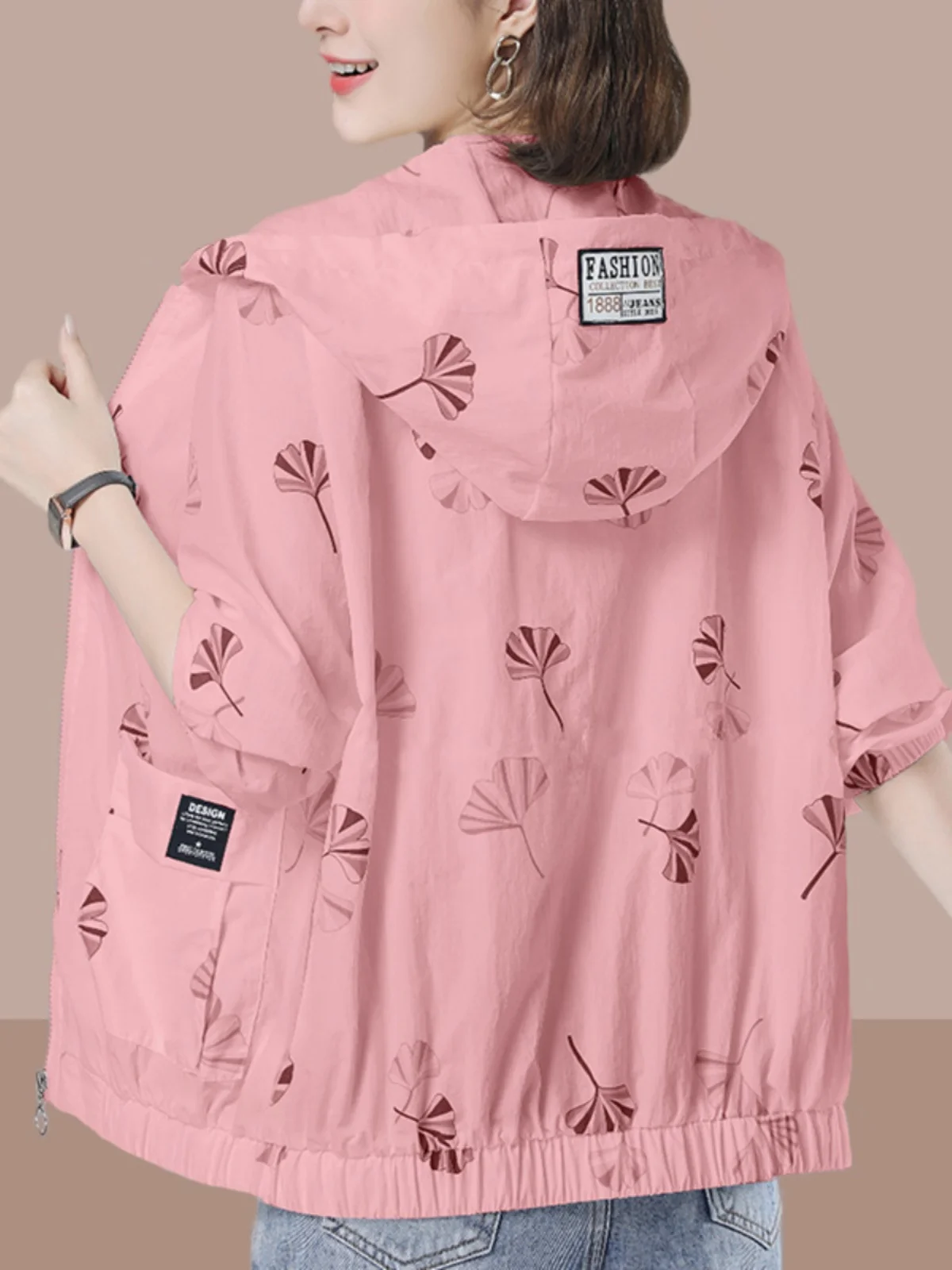 Ice Silk Women's Lightweight Breathable Summer New Fashion Mom Loose Hooded Sun Protection Shirt Casual Loose Fit Zipper