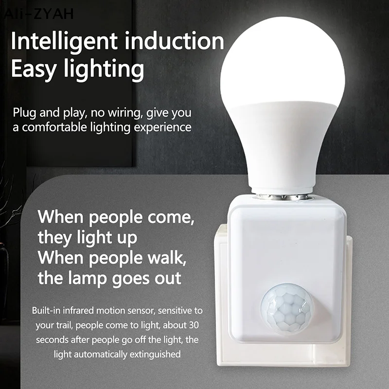 Wall Plug-in Infrared Human Body Sensor Lamp Holder E27 Screw Port LED Light Socket Holder Adapter Converter For Bulb Lamp