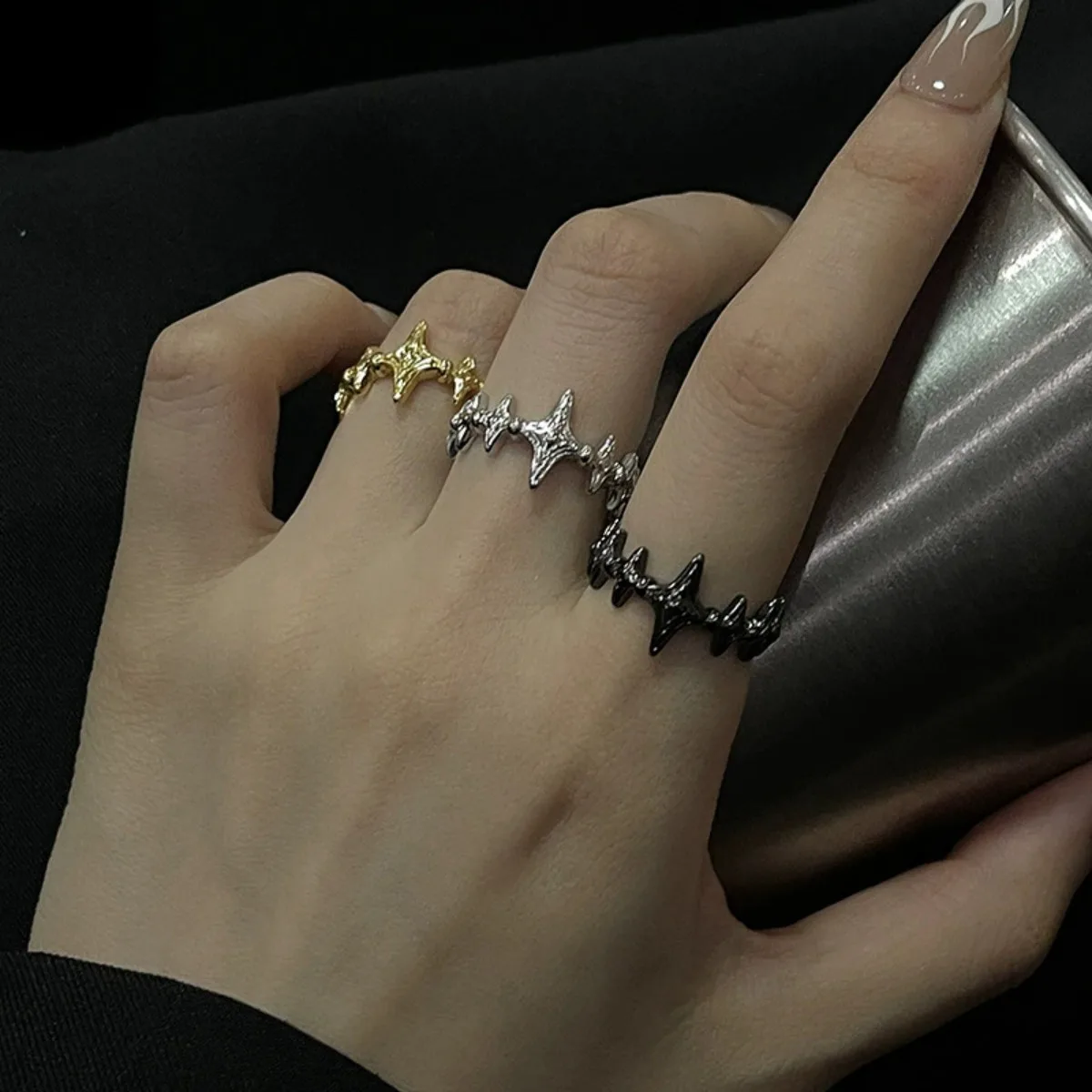 Adjustable Starlight Ring Punk Stainless Steel Jewelry Comfort Fit for Women Men Daily Wear Gift for Couples