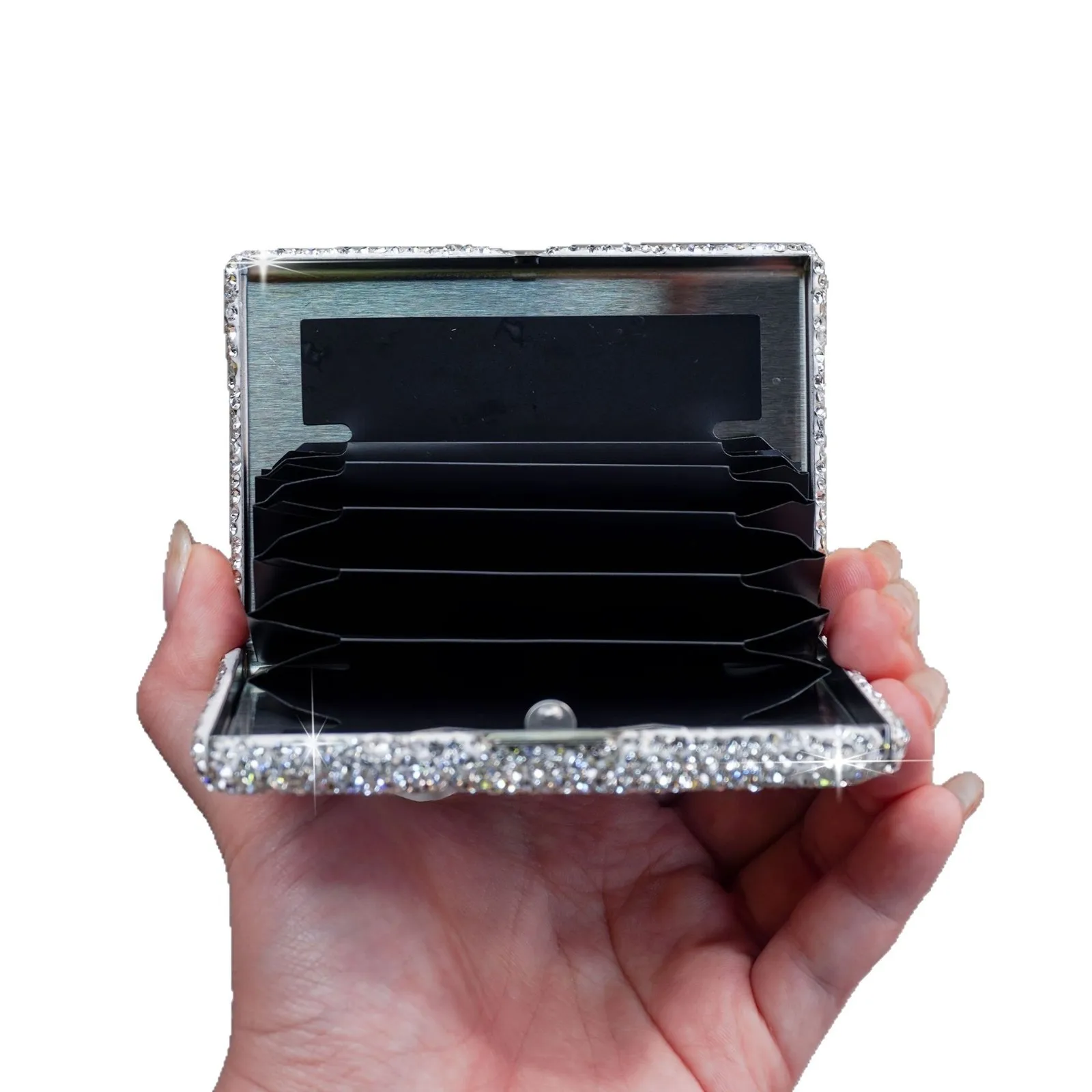 

Card Fashion Glass Crystal Rhinestone Creative Stainless Steel Ladies Business Diamond Business Card Case Holder