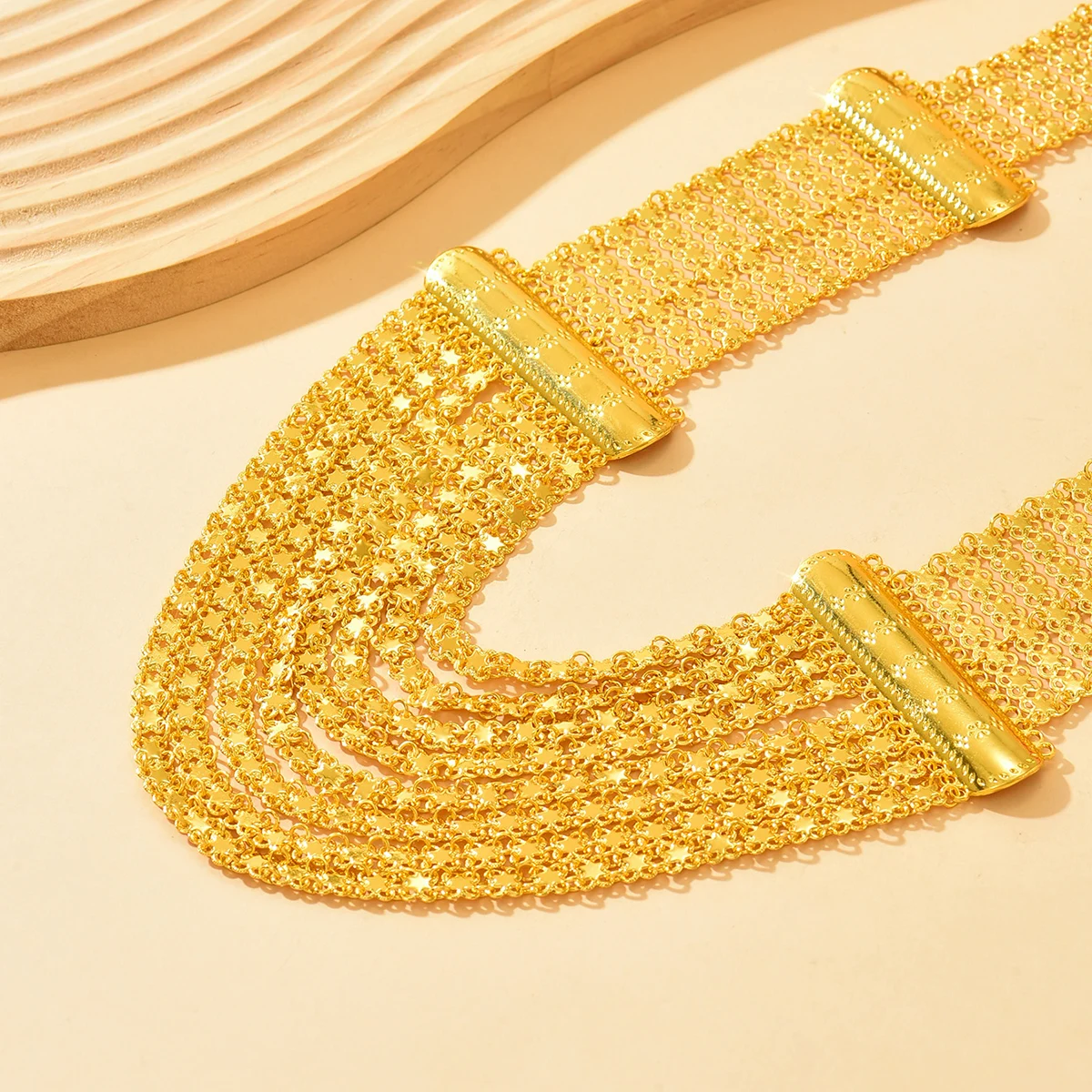 Middle Eastern Style Multi-Layer Tassel Gold Belt, Geometric Plate Splicing, Wedding Waist Chain image 3