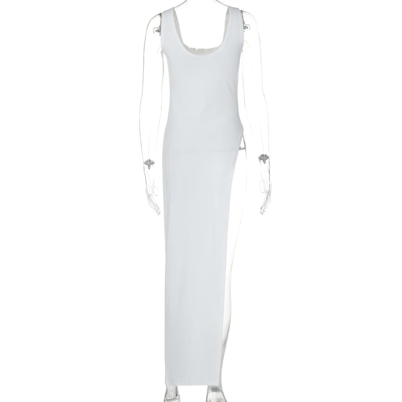 Sexy Sleeveless Side High Split Midi Dress Backless Women's Summer Party Club Streetwear Y2K Style Solid Color
