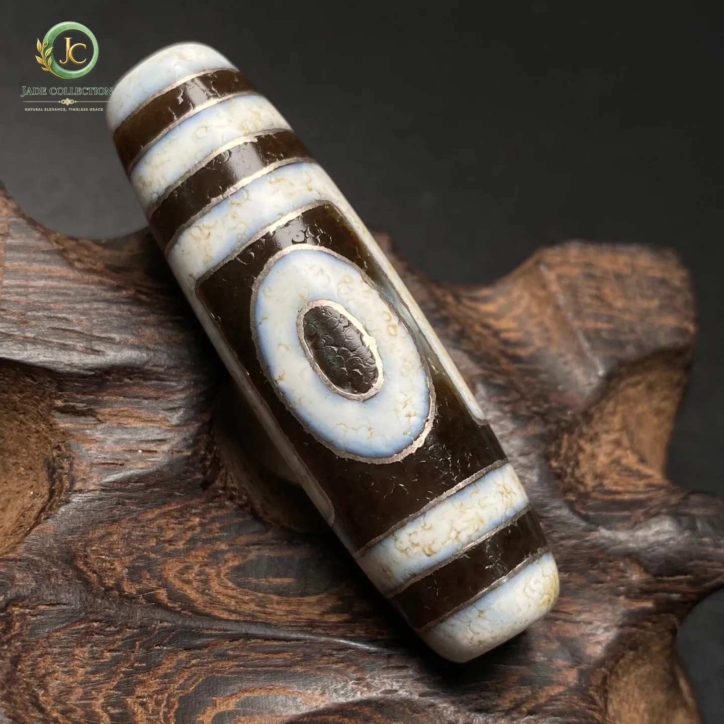 Tibetan Buddhism Agate Inlaid Silver Wire 1 Eyes mountain Dzi Bead Pendant G3754