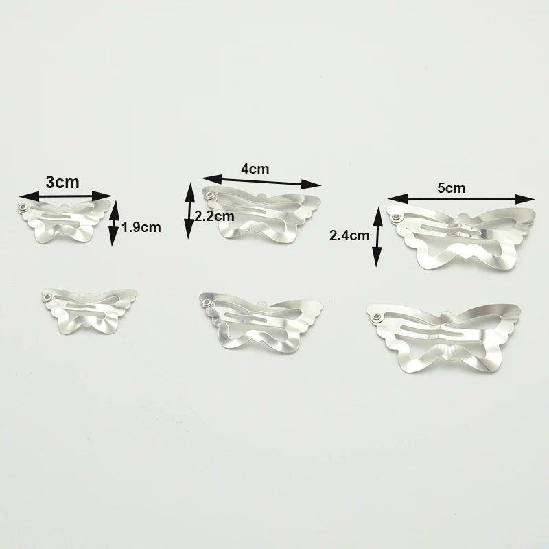 50PCS 3cm 4cm 5cm Silver Filigree Butterfly Hair Clip Metal Snap Hairpin For Kids Side Hairgrip Barrettes Nickle free Lead free image 2