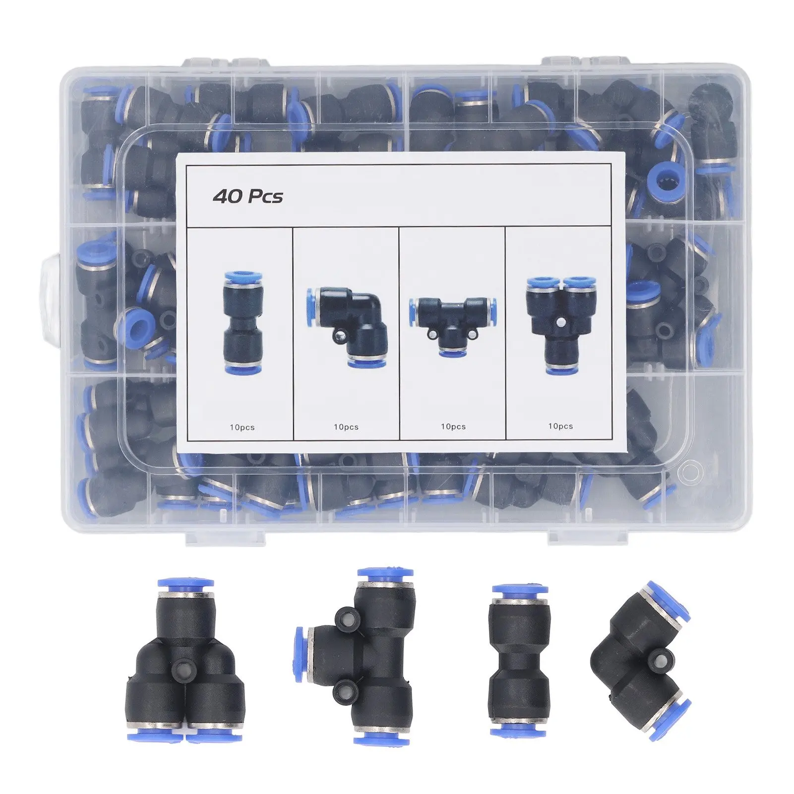 1 Set 40Pcs Push to Connect Air Fittings High Pressure Resistant 8mm Pneumatic Fittings Kit for Polyurethane Nylon PE Pipe