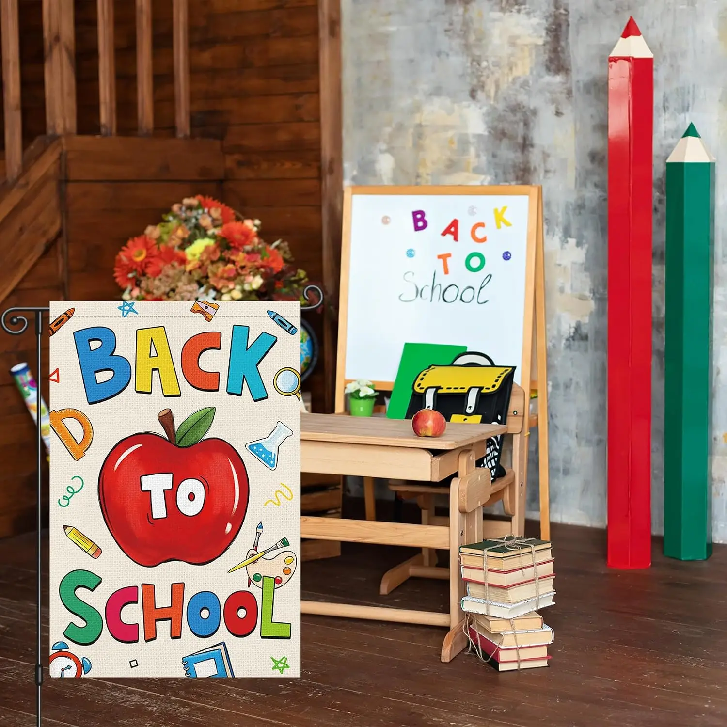 Louise Maelys Back To School Garden Flag Apple School First Day Welcome 12x18 Inch Double Sided Fall Autumn Seasonal Small B xxl
