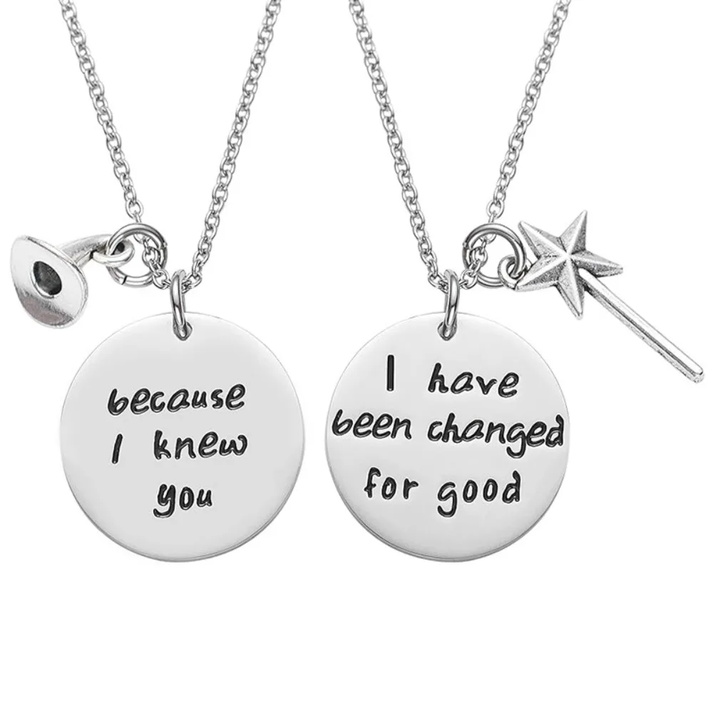 1Pair/Set Wicked The Musical Inspired Elphaba and Galinda “because I Know You” Friendship Necklaces Jewelry Gift for Girls Women