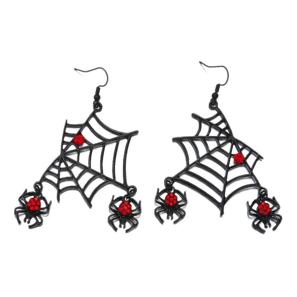 New Rhinestone Halloween Spider Ornate Black-Toned Gothic Jewelry Set Eye-Catching Zinc Alloy Earring Set Cosplay