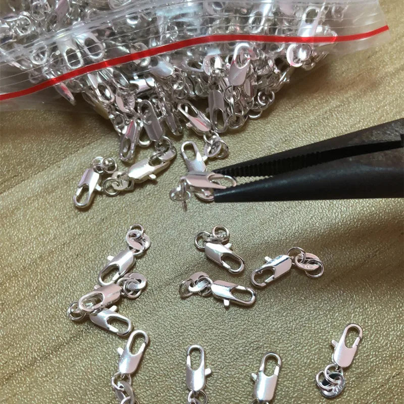 2/10/20/50/100P 925 Silver Plated Universal Basic Copper Lobster Clasp Link Chain Bracelet Wholesale Jewelry Making 5*10+8MM