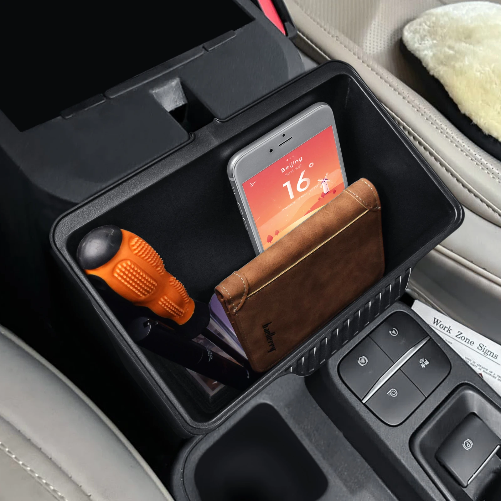 

Middle Center Console Organizer Tray For 2022-2025 Ford Maverick Accessories Large Capacity Armrest Organizer Car Storage Box