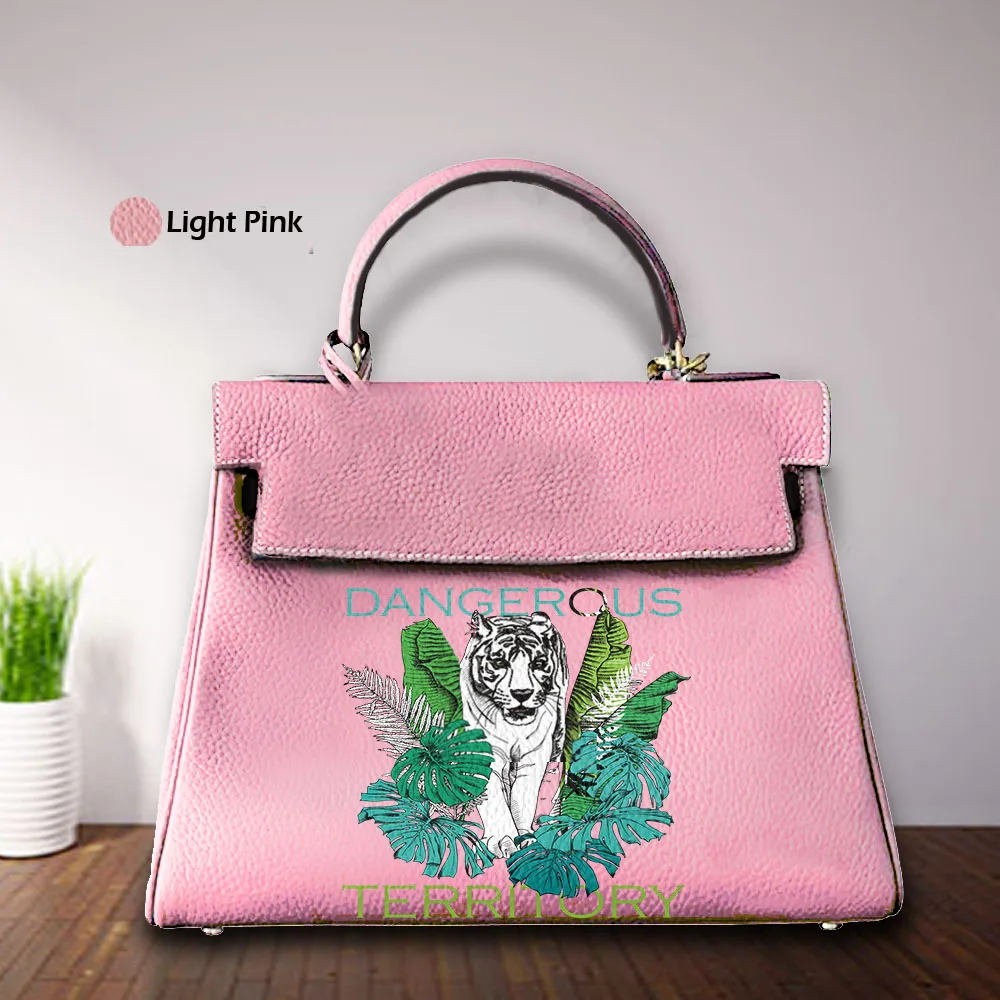 Really Togo Leather Cowhide Ladies Tote Handbags Messenger Shoulder Bag For women Personalizar bolso Art Printed Bag White Tiger