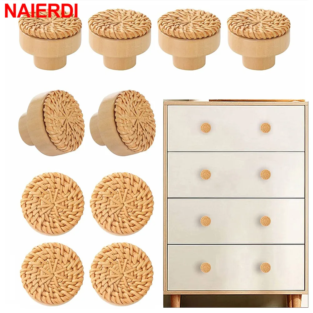 

NAIERDI 2/5/10 Pack Rattan Cabinet Handles Natural Wooden Furniture Pulls Drawer Knobs for Furniture Dresser Wardrobe Hardware