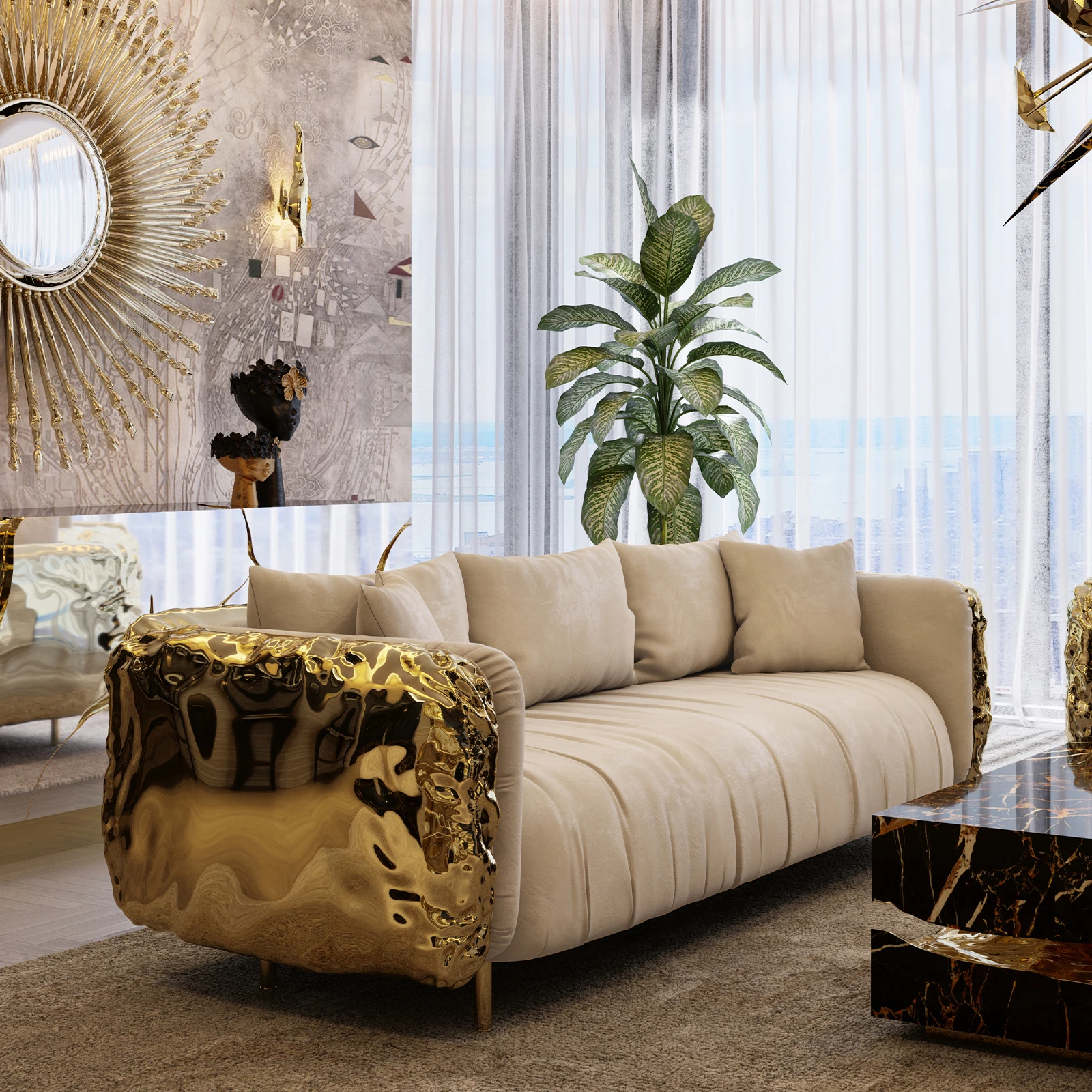 #A Luxurious Choice a Genuine Leather Sofa Set Designed Exclusively for High-End Villa Living Rooms