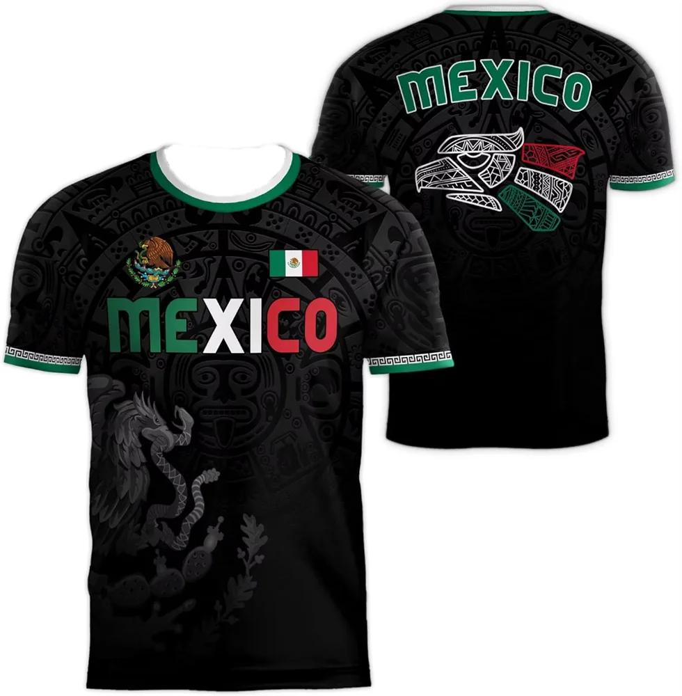 Unisex Funny 3D Eagle Pattern T-Shirt Mexico National Flag Print Short Sleeve Casual Children's Top for Outdoor Football Sports