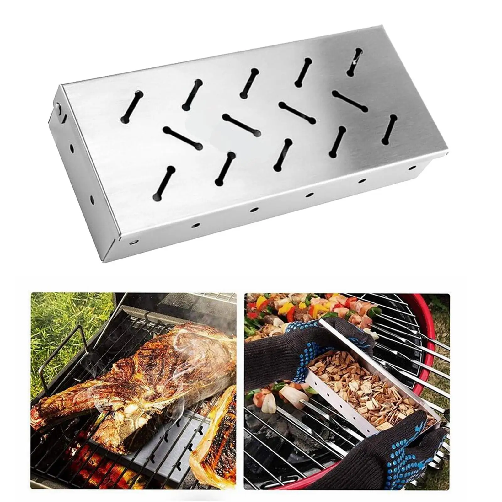 

Stainless Steel Smoker Box High-Temp Resistant Hinged Lid for Meat