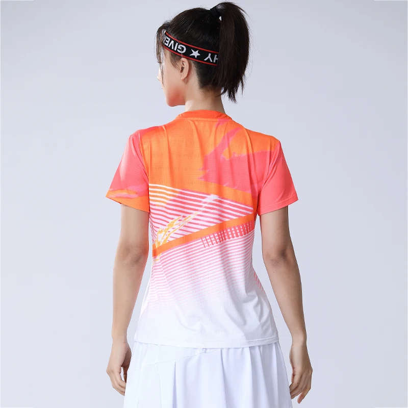 Women Sport T-shirts Ping Pong Jerseys Tees Quick Dry Badminton Breathable Training Shirts Prints Tennis Short Sleeve