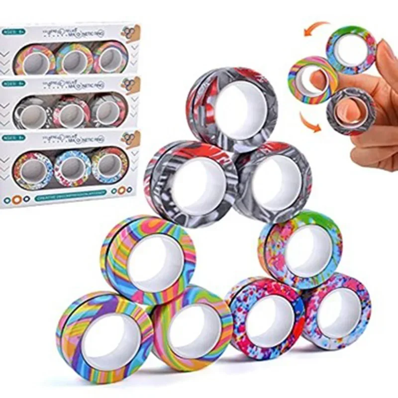 3PCS Fingertip Magnetic Rings Colorful Relief Fidget Toys Set for Adult Magnet Spinner Anti-stress Relieve Anxiety Toys for Kids