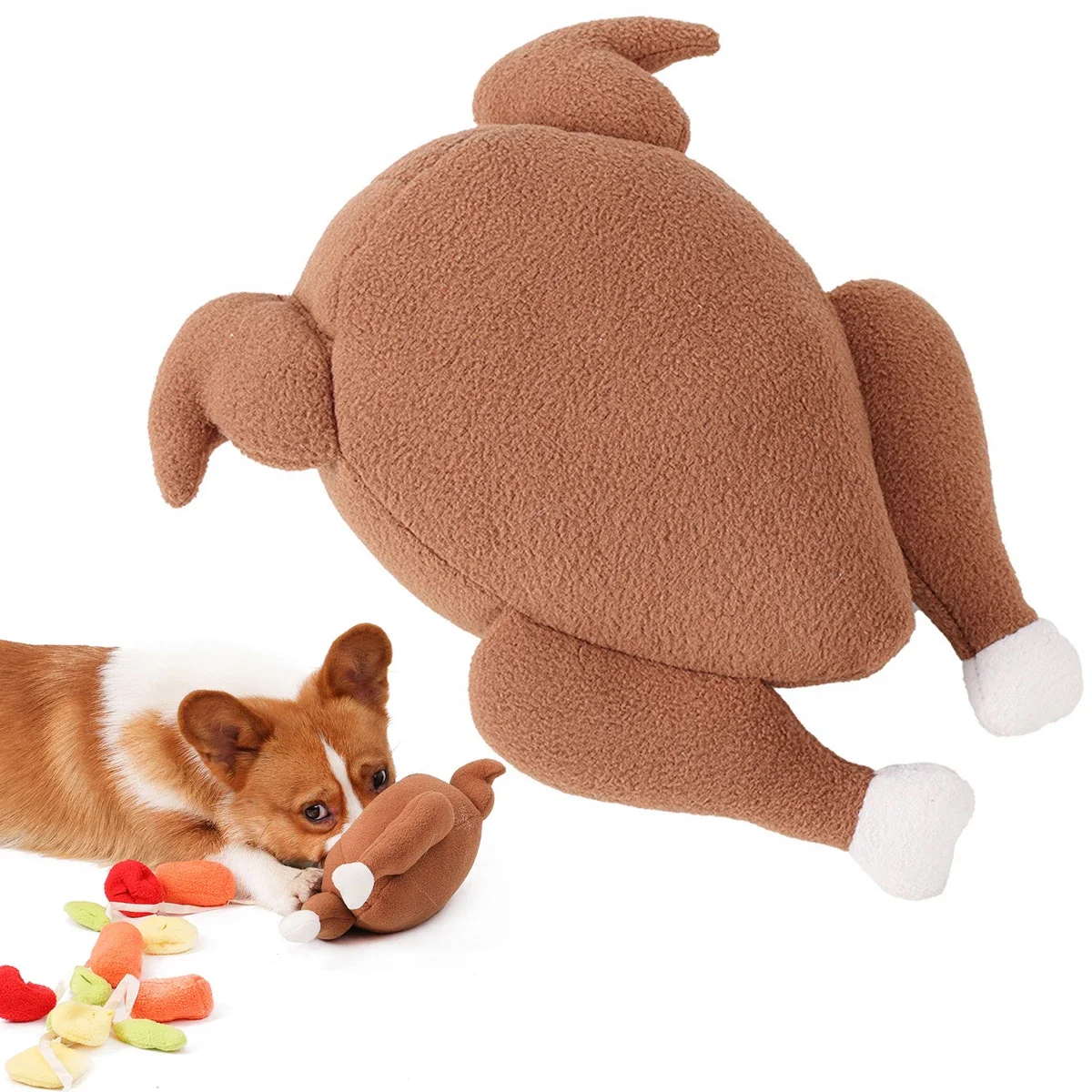 Dog Turkey Plush Toy Roasted Turkey Stuffed Toy Cute Dog Chew Squeaky Toy Interactive Hide and Seek Dog Toy Food Training Pet