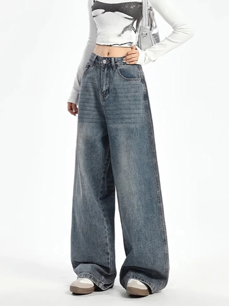 Jeans de Mezclilla Hoados de Pierna Ancha para Mujer, Talla ande, Cintura Alta, Largos hasta el Suelo, Cómodos, Estilo Re...