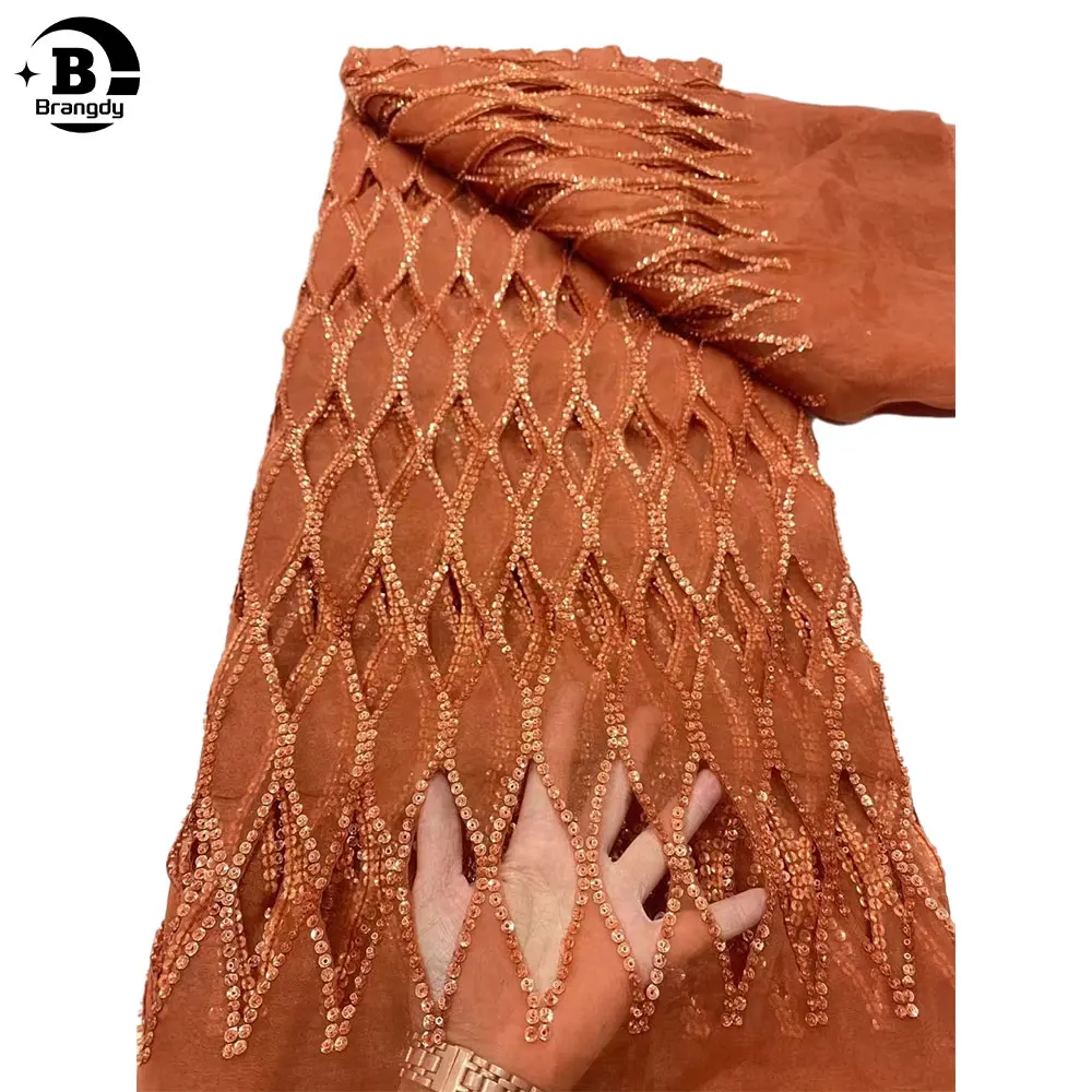 

African Sequins Lace Fabric 2024 High Quality 5 Yards French Groom Mesh Lace Fabric For Sewing Women Wedding Party Dresses D4214