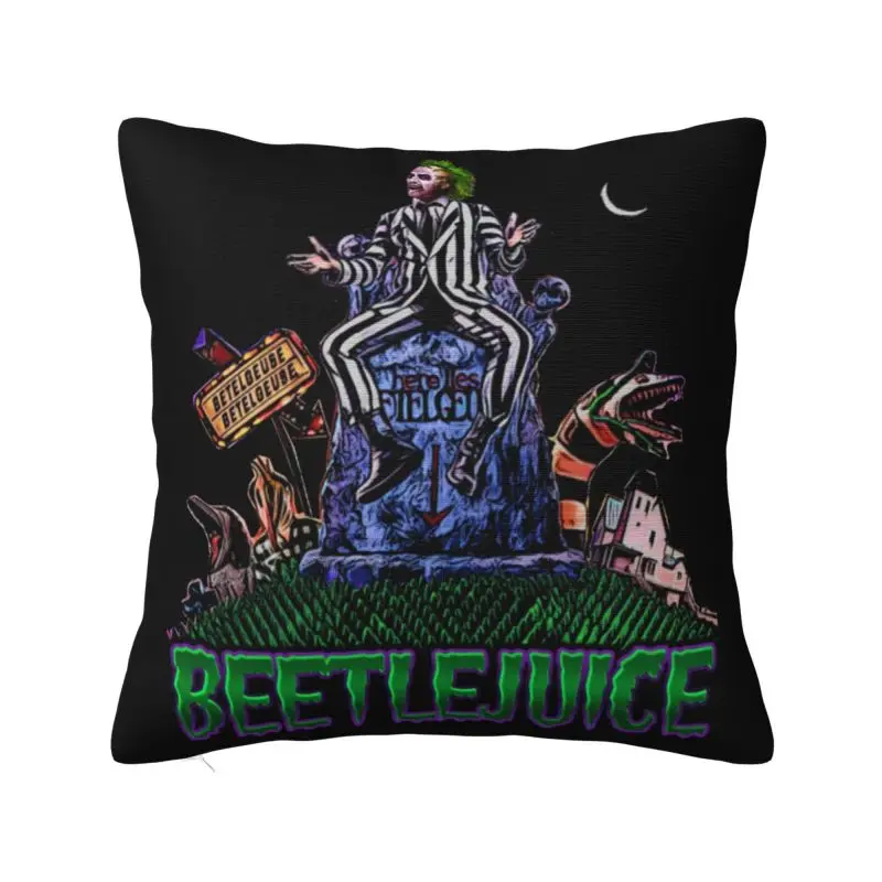 Custom B-Beetlejuices  Cushion Cover Print Tim Burton Halloween Square Floor Pillow Case for Car Pillowcase Home Decoration